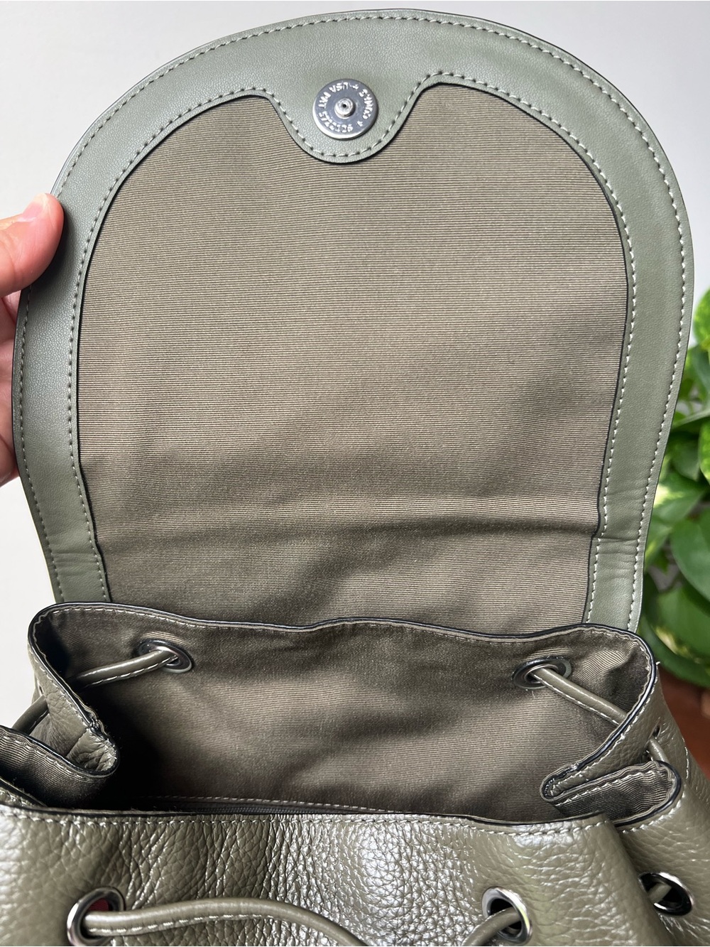 Coach Olive Green Pebbled Leather Backpack with Front Pockets Style 6145 - Picture 13 of 15